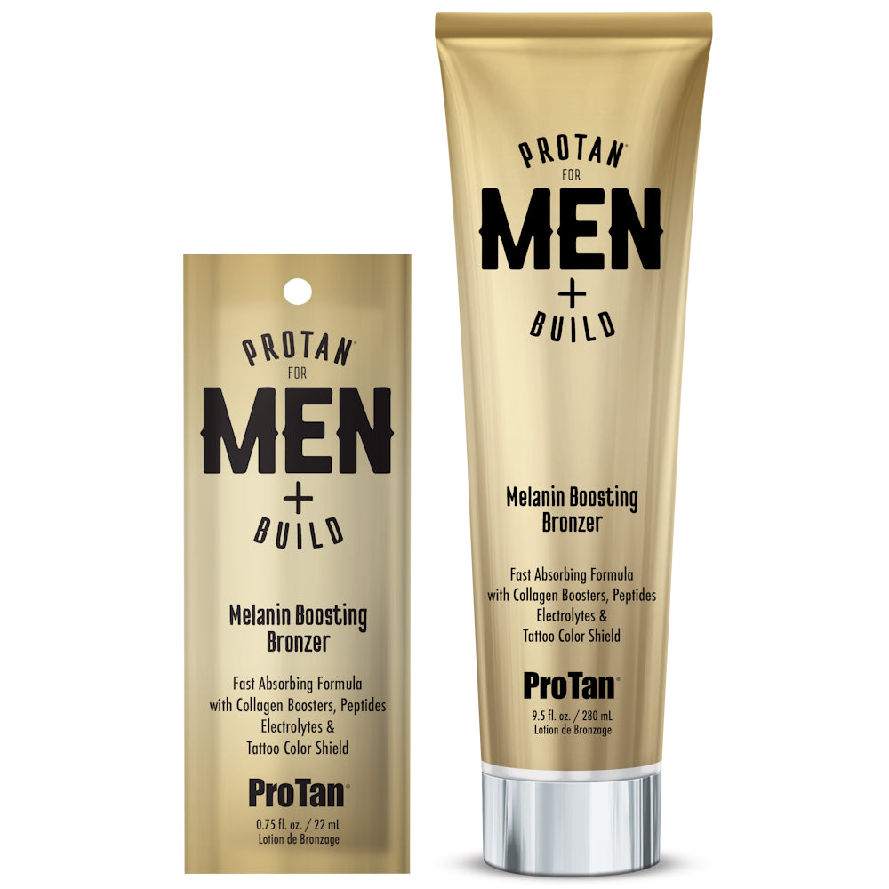 Pro Tan for Men + Build Melanin Boosting Bronzer Sunbed Cream